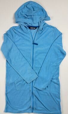 Lands' End Kids Blue Terry Cloth Full Zip Hoodie Size M 10-12 Lightweight